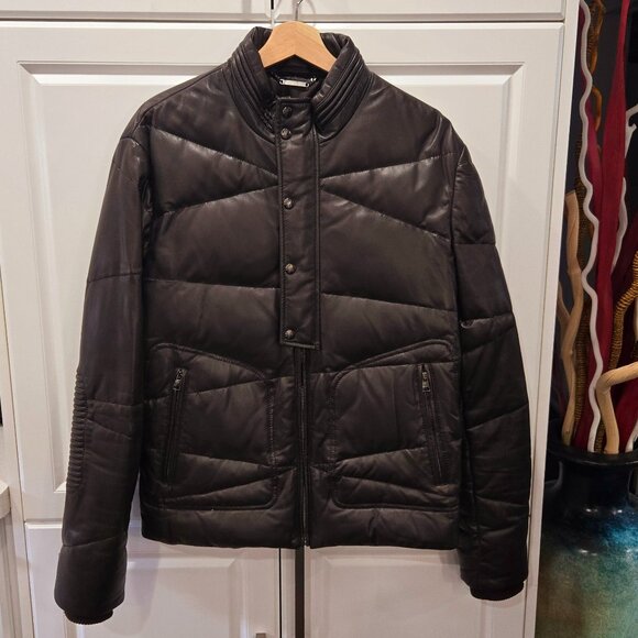 VERSACE COLLECTION Down Filled Leather Moto Jacket - Picture 1 of 16